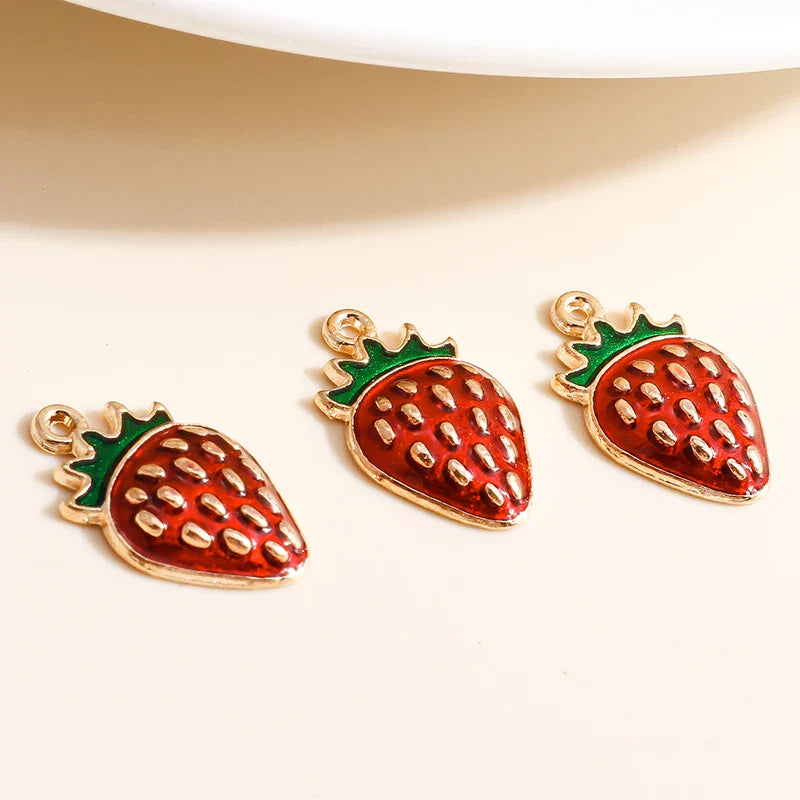 10pcs Mini Fruit Cherry Enamel Charms for DIY Jewelry Making Accessories