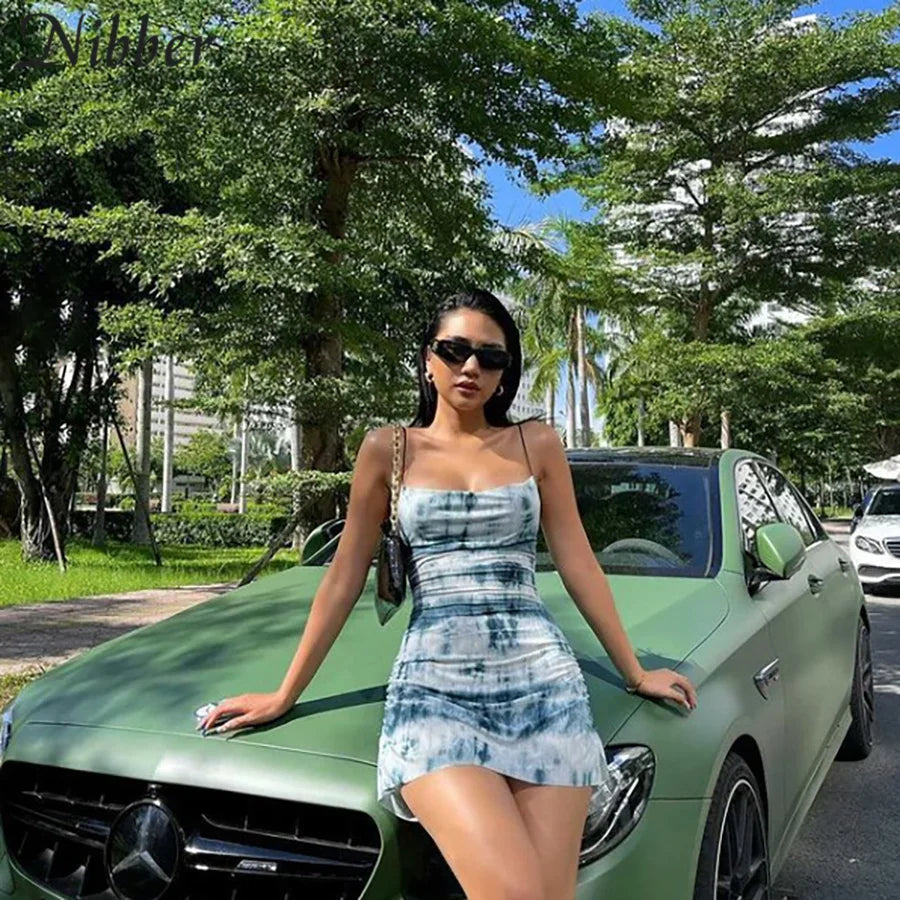 Tie Dye Summer Suspender Dress Sleeveless Low Waist