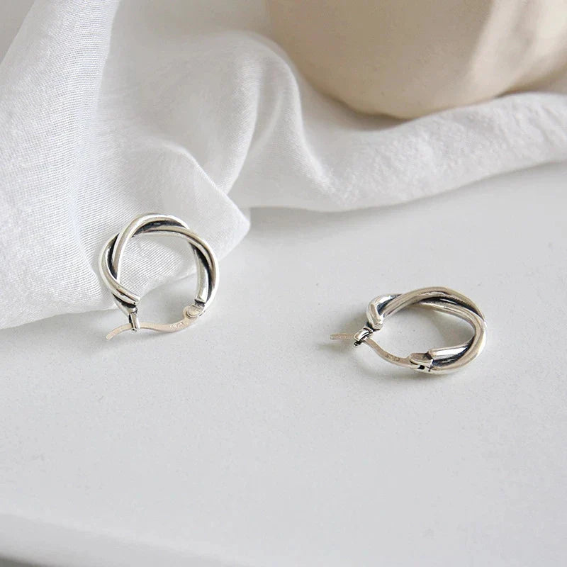 Silver Color Thick Line Hoop Earrings for Women Retro Twist Design Fashion Jewelry