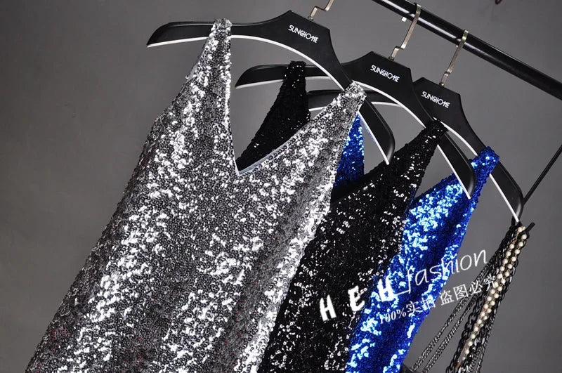 Sequin Dress Sleeveless Backless V Neck Party Nightclub