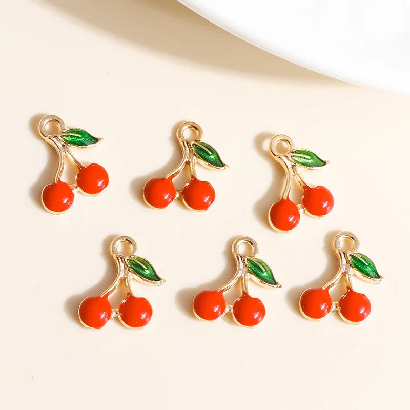 10pcs Mini Fruit Cherry Enamel Charms for DIY Jewelry Making Accessories
