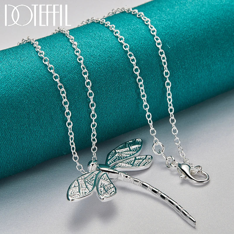 925 Sterling Silver Dragonfly Pendant Necklace for Women 40-75cm Chain Fashion Jewelry