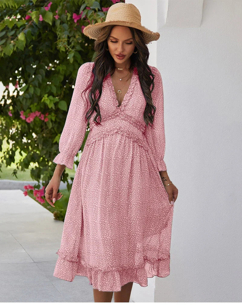 Floral Chiffon Maxi Dress With V Neck And Butterfly Sleeves