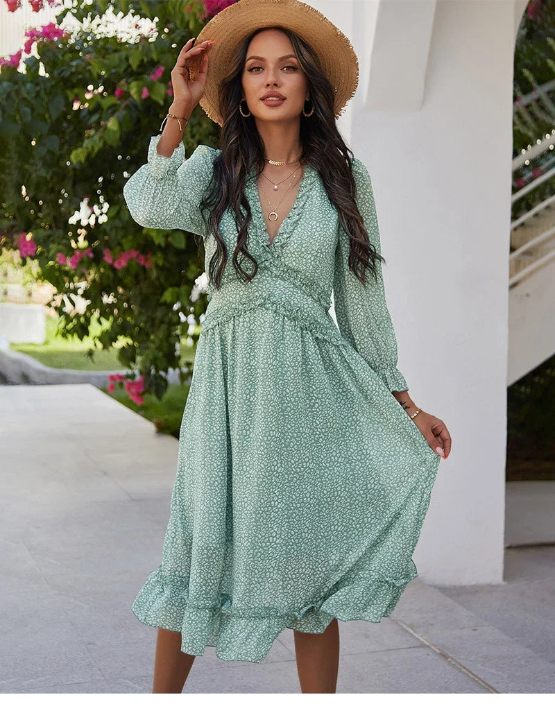 Floral Chiffon Maxi Dress With V Neck And Butterfly Sleeves