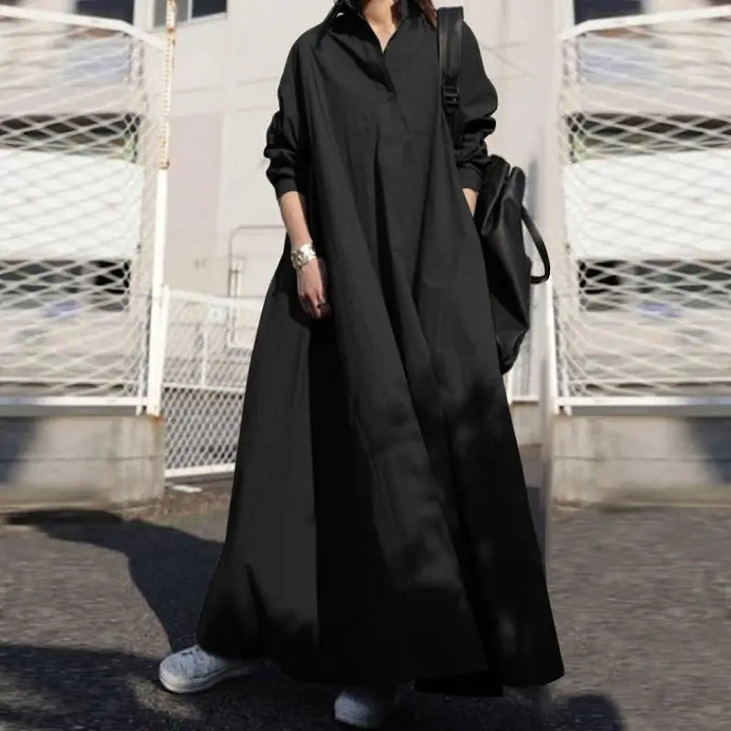 Womens Long Sleeve Maxi Dress With Button Front Pockets