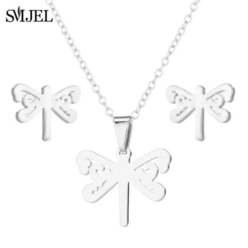 Gold Color Cat Jewelry Set for Men with Hollow Cat Necklace and Paw Earrings