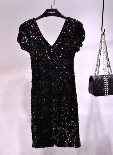 V Neck Sequin Stage Dress For Performance Glittering Look