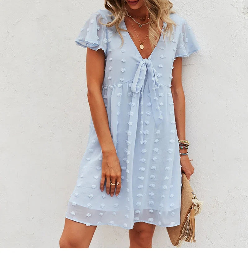 Bandage Dress For Women Solid High Waist Short Sleeve