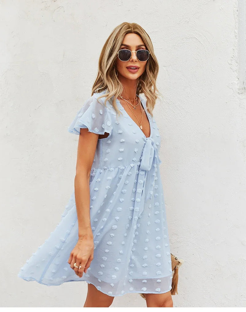 Bandage Dress For Women Solid High Waist Short Sleeve