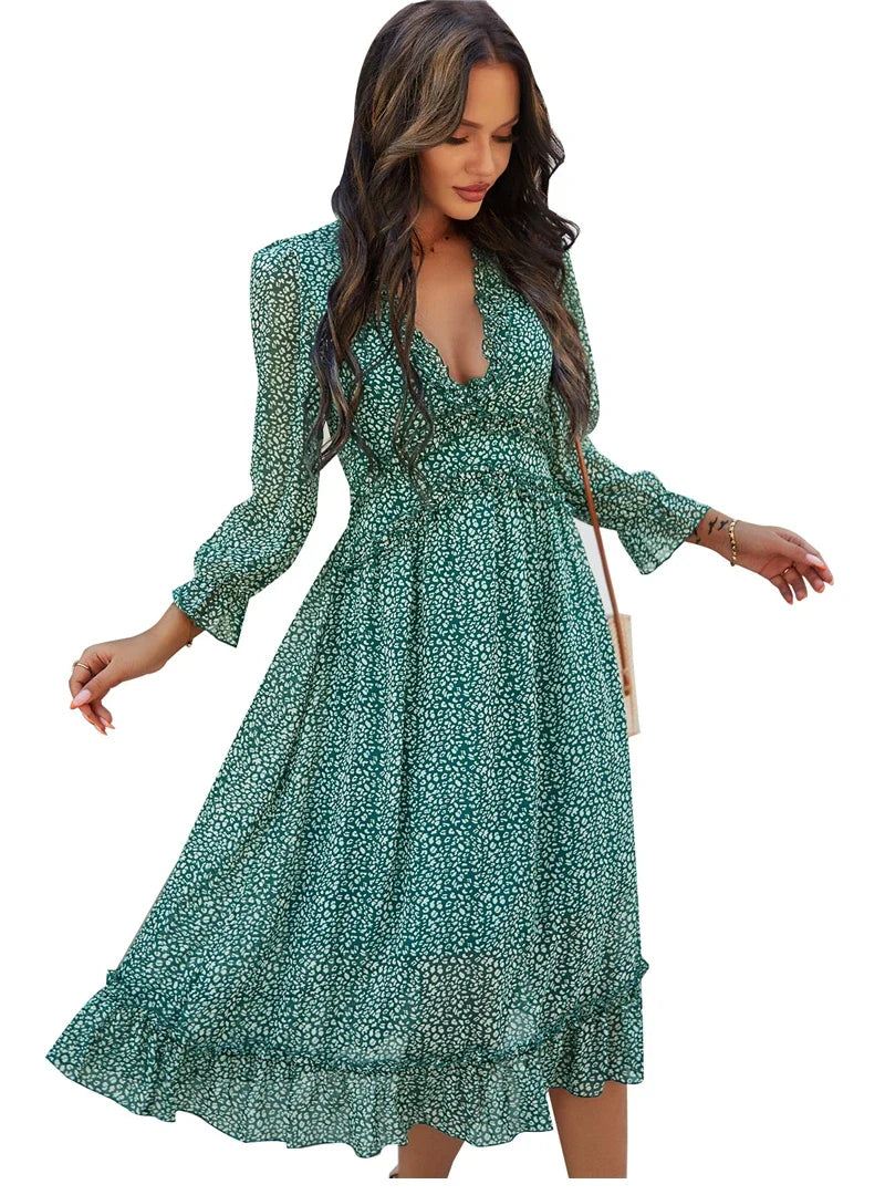 Floral Chiffon Maxi Dress With V Neck And Butterfly Sleeves