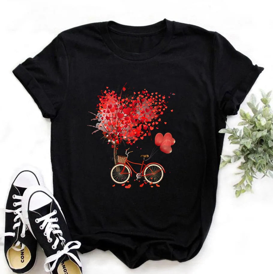 Travel Plane Heart Love Print Cotton Women T Shirt Casual Funny Gift Tee for Young Girls