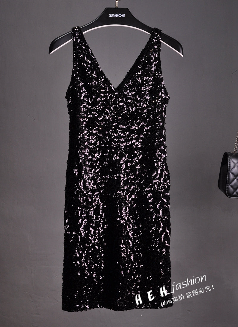 Sequin Dress Sleeveless Backless V Neck Party Nightclub