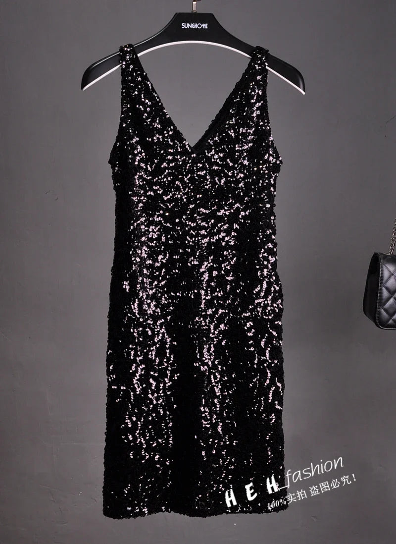 Sequin Dress Sleeveless Backless V Neck Party Nightclub