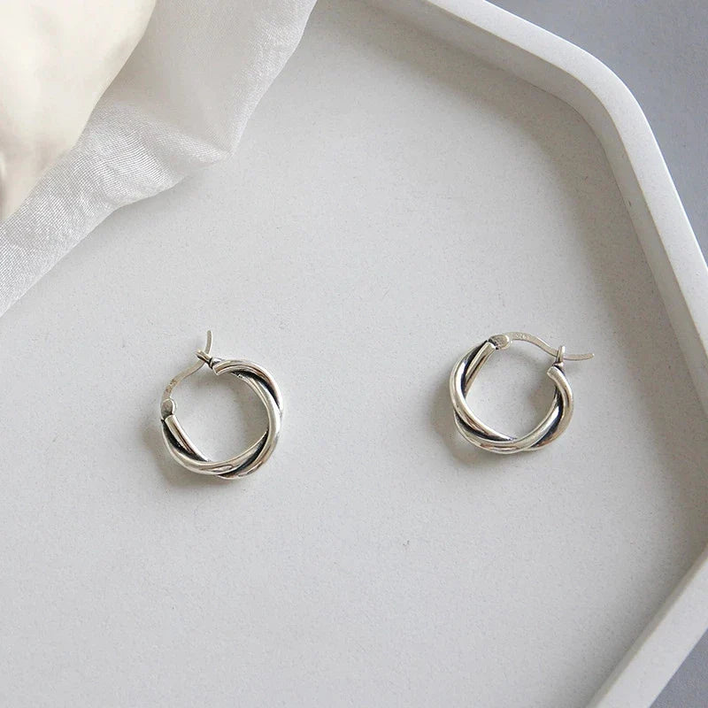 Silver Color Thick Line Hoop Earrings for Women Retro Twist Design Fashion Jewelry