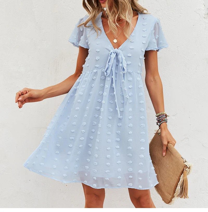 Bandage Dress For Women Solid High Waist Short Sleeve