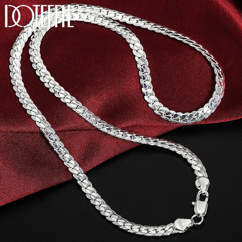 925 Sterling Silver Side Chain Necklace and Bracelet Set for Men and Women Fashion Jewelry