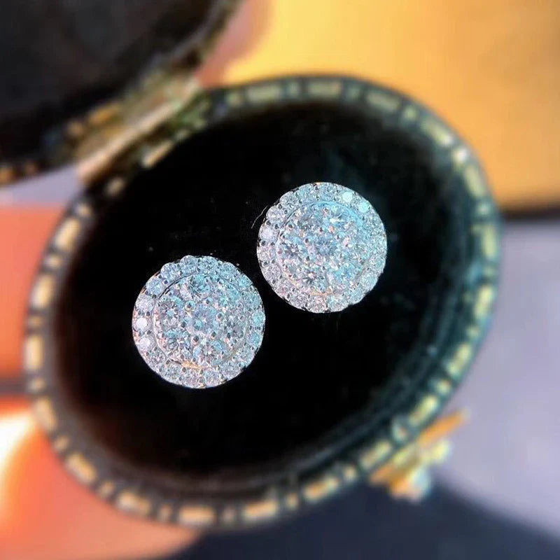 Dainty Round Shaped Stud Earrings for Women with Full White Cubic Zirconia Classic Design