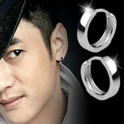 Silver Color Smooth Sterling Silver Earrings for Men and Women