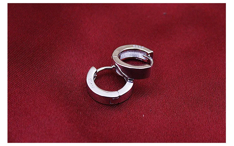 Silver Color Smooth Sterling Silver Earrings for Men and Women