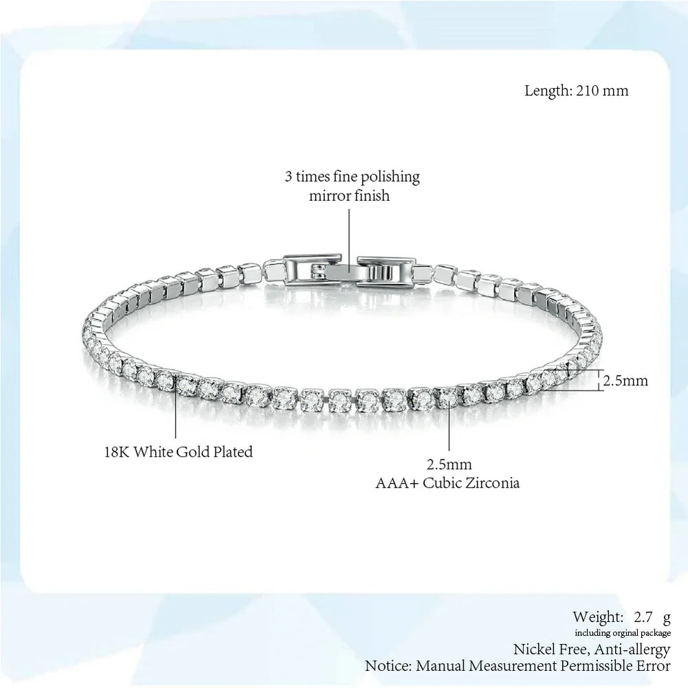 Zirconia Tennis Bracelet for Women Crystal Charm Thin Chain Wedding Jewelry