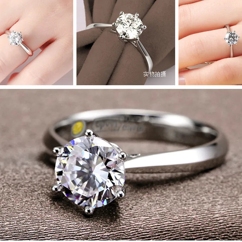 S925 Sterling Silver Wedding Rings with Austrian Crystal for Men and Women Engagement Proposal Jewelry