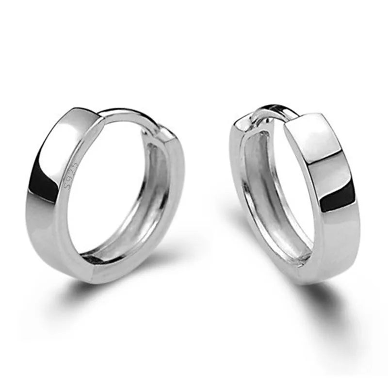 Silver Color Smooth Sterling Silver Earrings for Men and Women