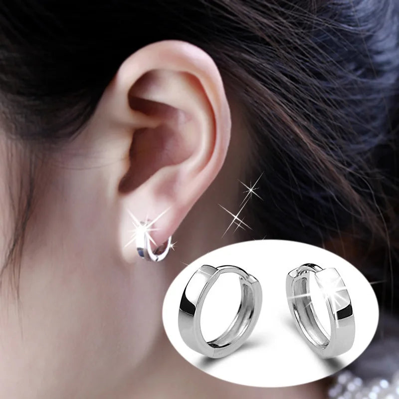 Silver Color Smooth Sterling Silver Earrings for Men and Women