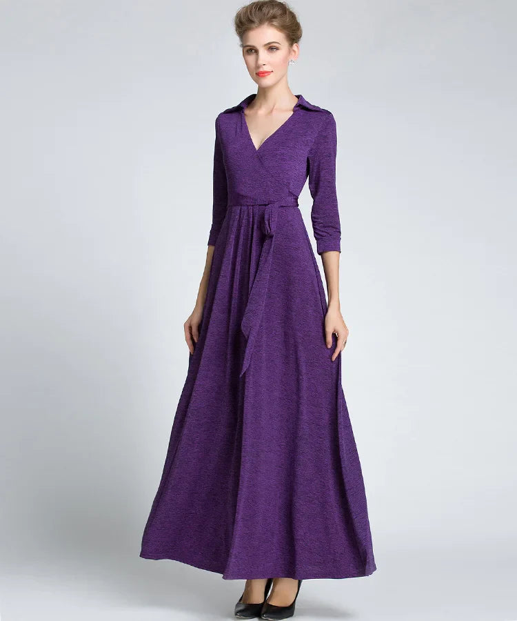 Soft Stretch Wrap Dress With Belt Long Vacation Style