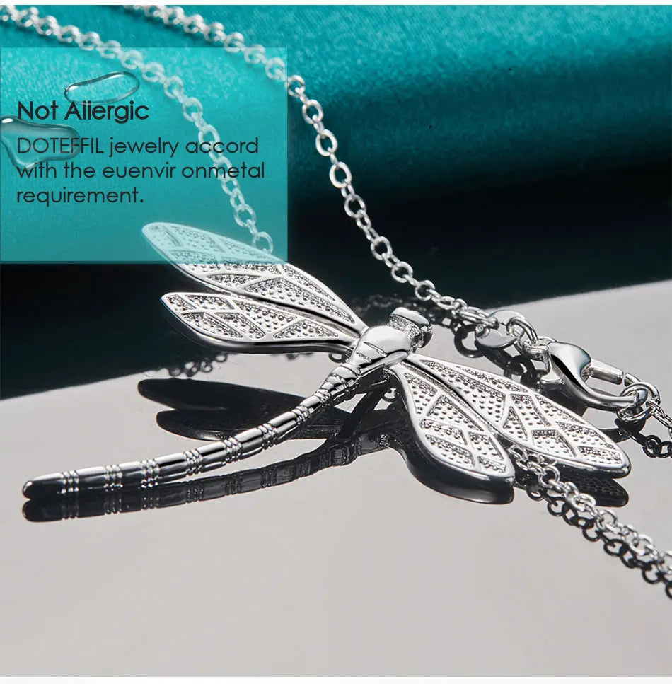 925 Sterling Silver Dragonfly Pendant Necklace for Women 40-75cm Chain Fashion Jewelry