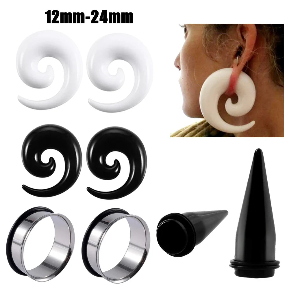 Black and White Acrylic Spiral Ear Stretcher Taper Piercing Expander Plugs 12mm to 24mm