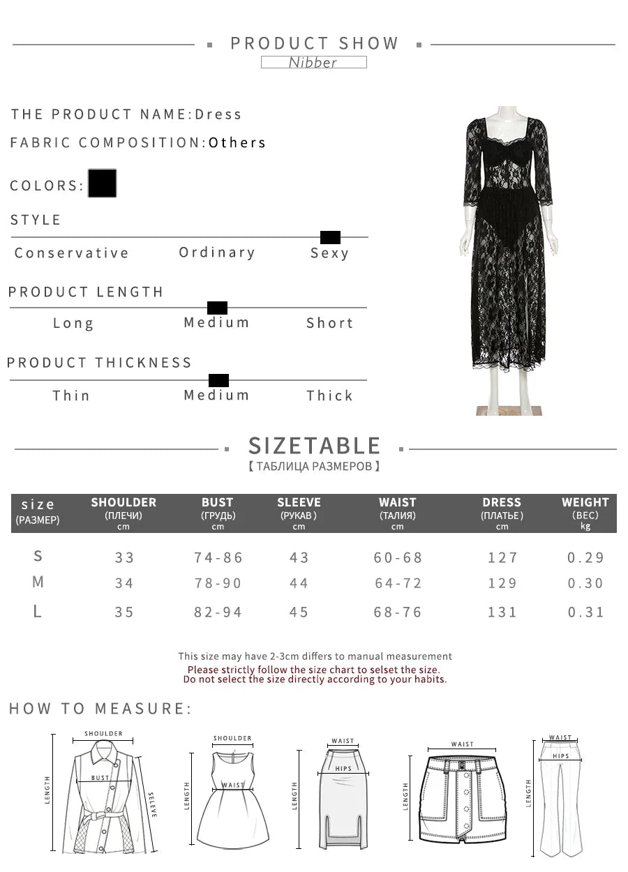 Sexy Hollow Lace Bodycon Long Dress For Women See Through