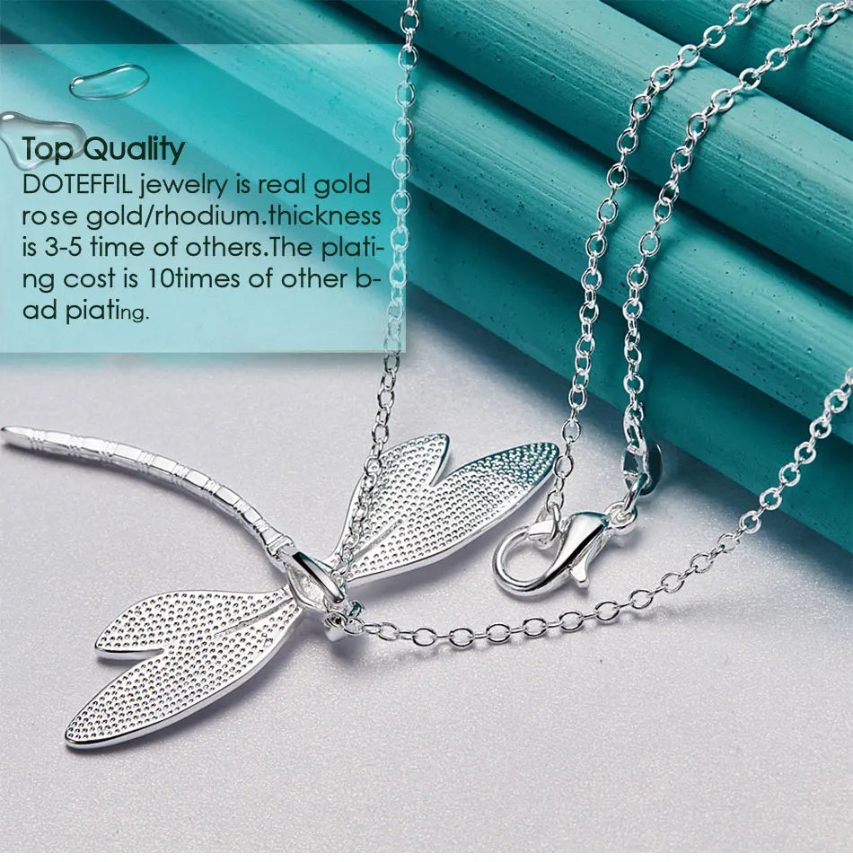 925 Sterling Silver Dragonfly Pendant Necklace for Women 40-75cm Chain Fashion Jewelry