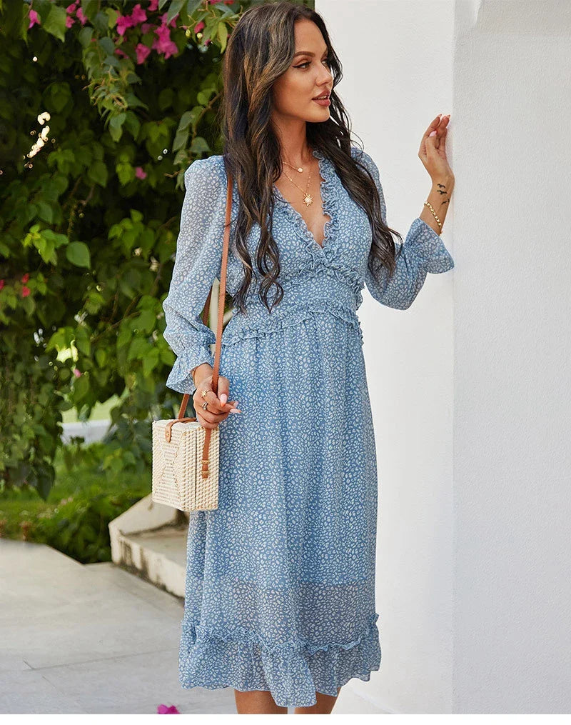 Floral Chiffon Maxi Dress With V Neck And Butterfly Sleeves