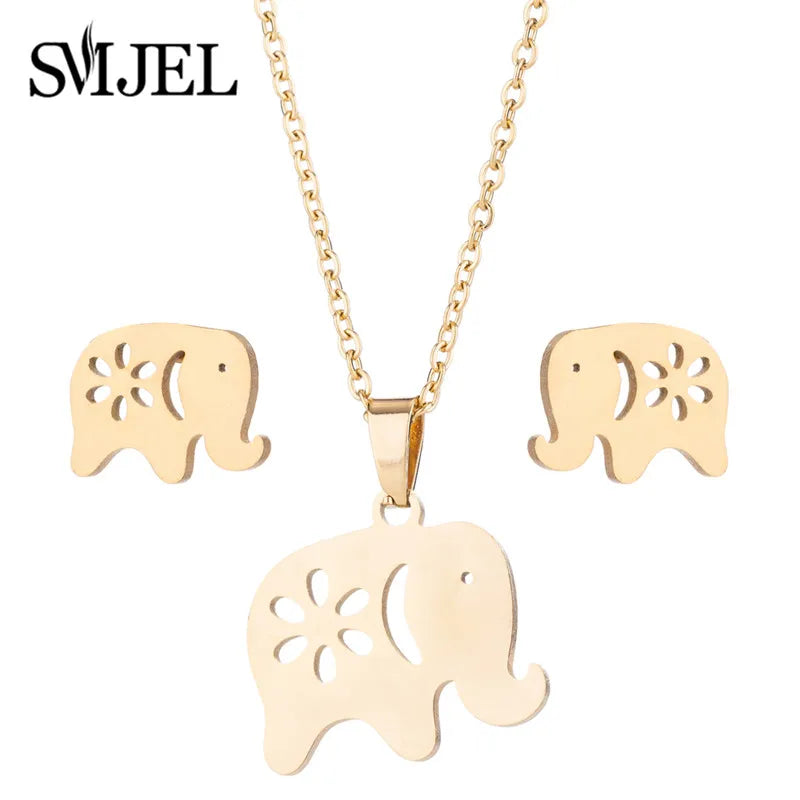 Stainless Steel Dog Paw Necklace and Earring Set for Women Cute Cat Pendant Jewelry Gift
