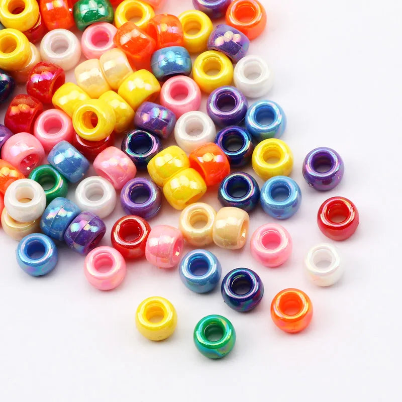 100 Pieces 6x9mm Round Acrylic Dreadlock Beads Big Hole Spacer Beads for Jewelry Making Bracelet and Necklace Craft