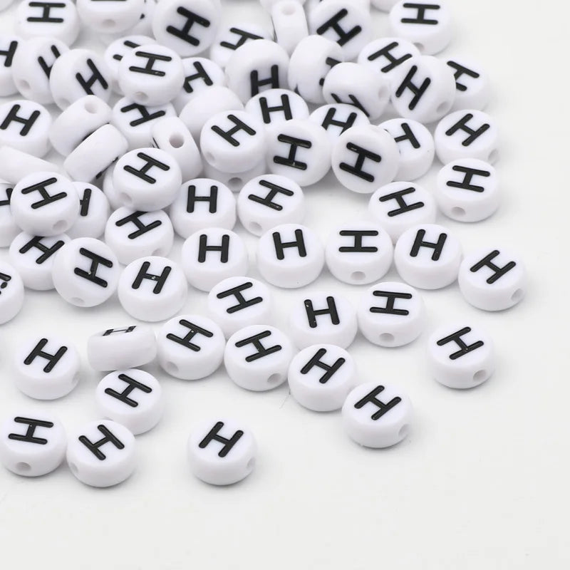 7x4mm White Round Alphabet Acrylic Spacer Beads for DIY Jewelry Making and Bracelet Accessories - Pack of 50, 100, or 200 Pieces