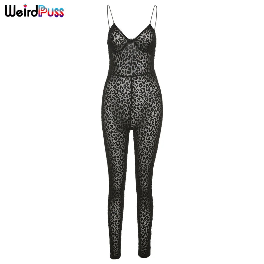 Sexy Leopard Print Skinny Women Jumpsuit Sleeveless Backless Stretch Fit Workout Activewear Party Nightclub Outfit