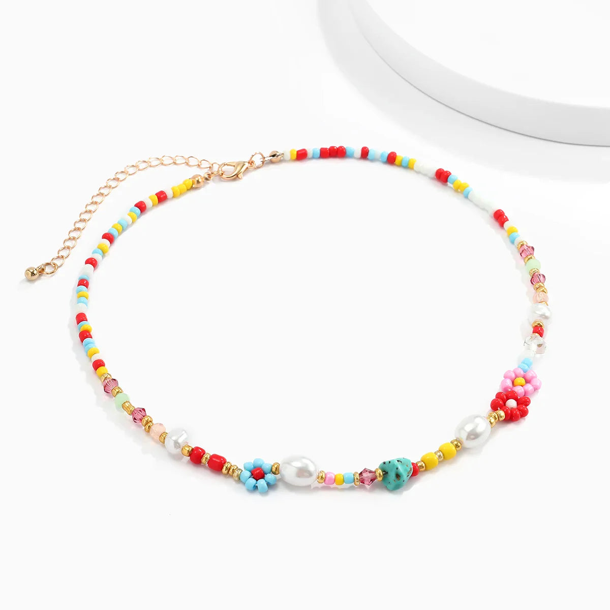 Baroque Simulated Pearl Colorful Flower Beaded Choker Necklace for Women and Girls