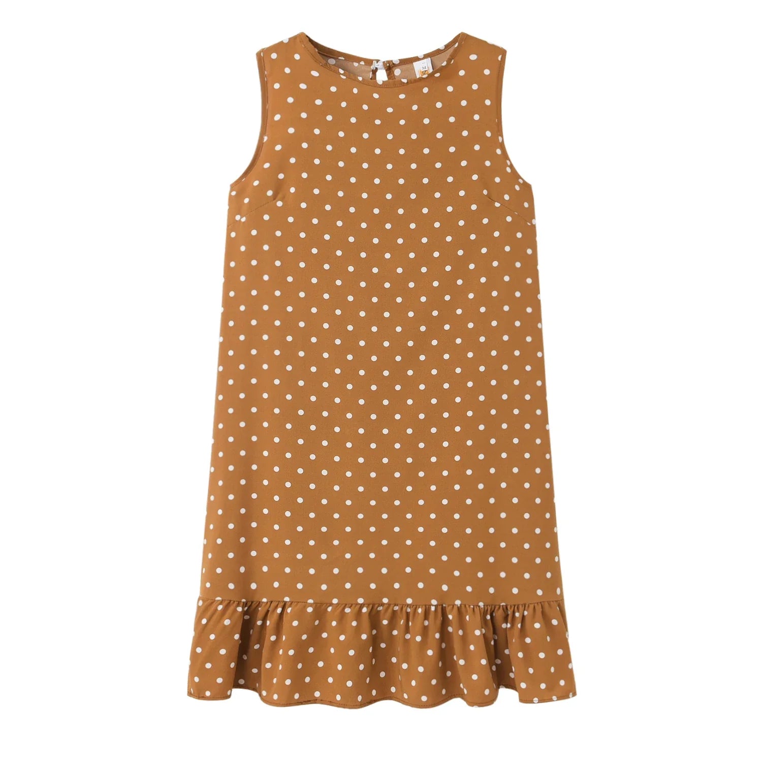 Polka Dot Dress Ruffled Sleeveless Women Round Neck