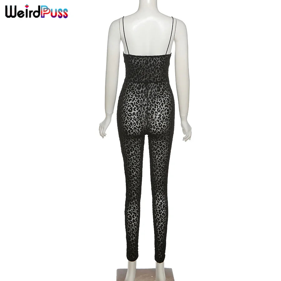 Sexy Leopard Print Skinny Women Jumpsuit Sleeveless Backless Stretch Fit Workout Activewear Party Nightclub Outfit