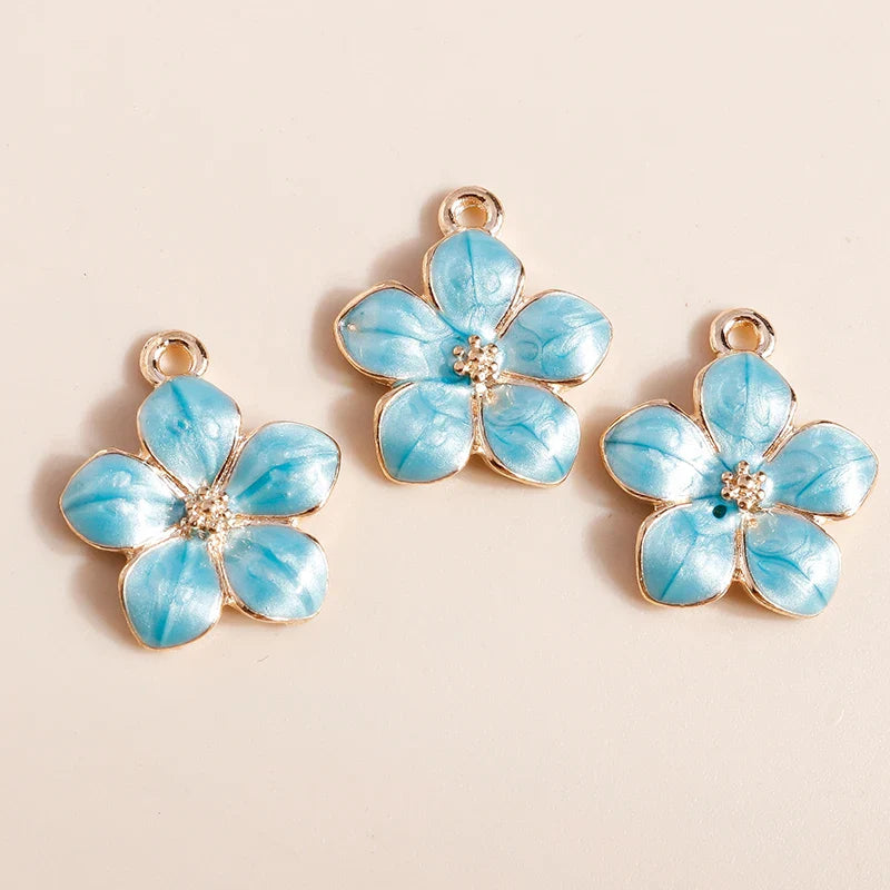 10 Pieces 17x15mm Cute Enamel Flower Charms for Jewelry Making and DIY Accessories