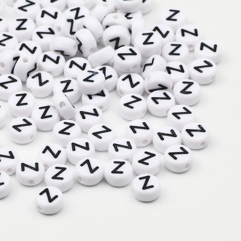 7x4mm White Round Alphabet Acrylic Spacer Beads for DIY Jewelry Making and Bracelet Accessories - Pack of 50, 100, or 200 Pieces