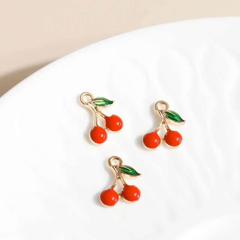 10pcs Mini Fruit Cherry Enamel Charms for DIY Jewelry Making Accessories
