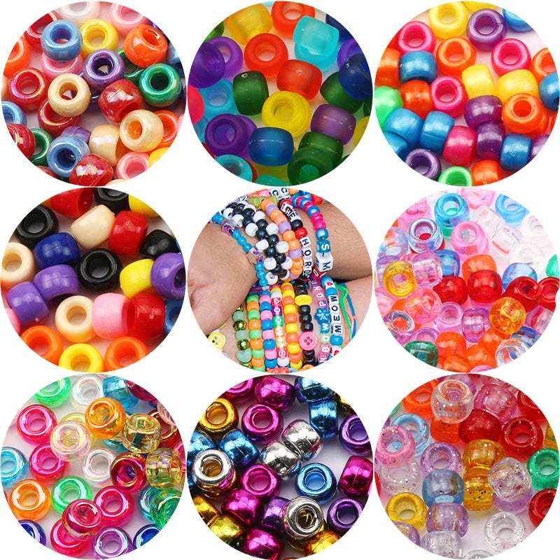 100 Pieces 6x9mm Round Acrylic Dreadlock Beads Big Hole Spacer Beads for Jewelry Making Bracelet and Necklace Craft