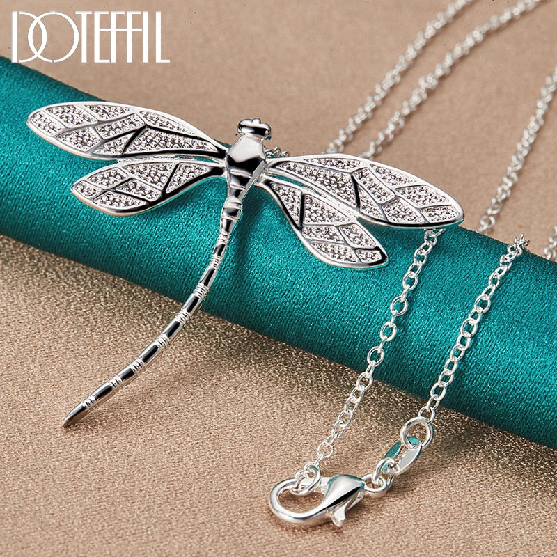 925 Sterling Silver Dragonfly Pendant Necklace for Women 40-75cm Chain Fashion Jewelry