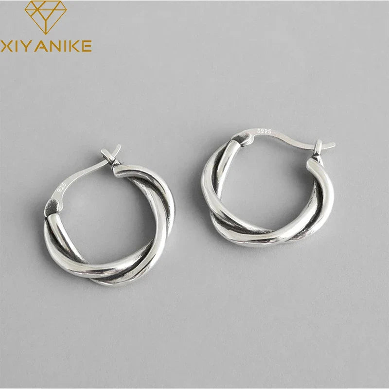 Silver Color Thick Line Hoop Earrings for Women Retro Twist Design Fashion Jewelry