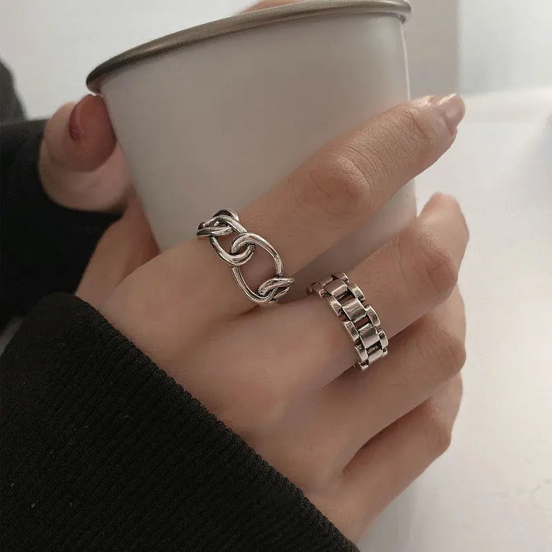 925 Sterling Silver Cross Hollow Chain Geometric Finger Ring Creative Party Jewelry Gift