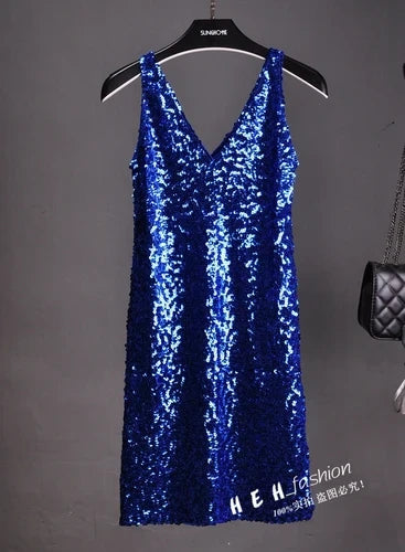 Sequin Dress Sleeveless Backless V Neck Party Nightclub
