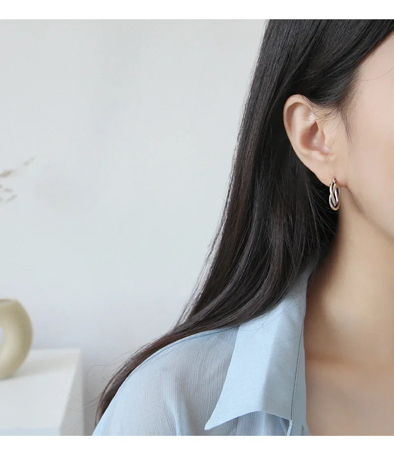 Silver Color Thick Line Hoop Earrings for Women Retro Twist Design Fashion Jewelry