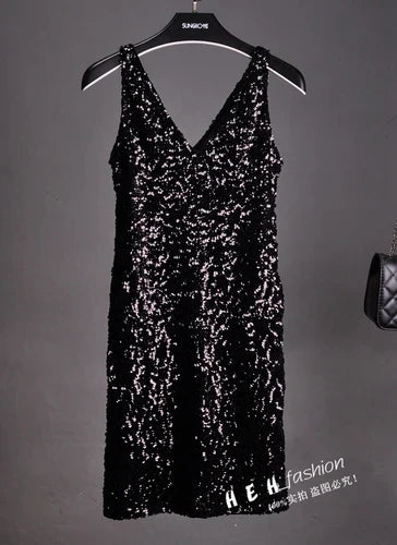Sequin Dress Sleeveless Backless V Neck Party Nightclub
